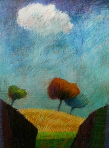 Landschap met witte wolk, 29 x 39, pastel, € 195,-