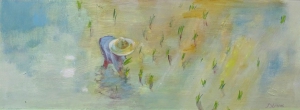 Rijstveld, Thailand, 14 x 38, acryl op papier, € 175,-