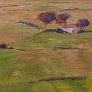 Paneeltje groen landschap, 30 x 30, acryl, € 95,-