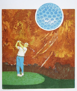 doelgericht (golf), 34 x 40, ets/linosnede, € 145,-