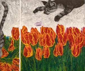 Kat van de buren, 35 x 42, ets/linosnede, € 145,-
