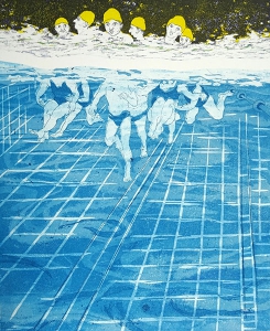 Badgasten, 35 x 42, ets/linosnede, € 145,-