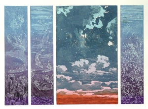 De 4 elementen lucht, 49 x 69, ets/linosnede, € 295,-;