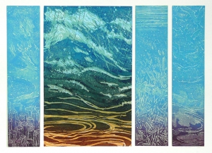 De 4 elementen water, 49 x 69, ets/linosnede, € 295,-;