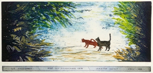 Haiku, verliefde katten, 23 x 49, ets/linosnede, € 235,-;
