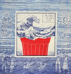 Storm in een glas water, 33 x 35, ets/linosnede, € 175,-