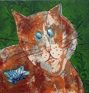 Verward (vlinder), 22 x 22, ets/linosnede, € 90,-;