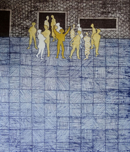 Ik en mijn jeugdvrienden, steeds kleiner in getal, 28 x 33, ets/aquatint, € 170, -