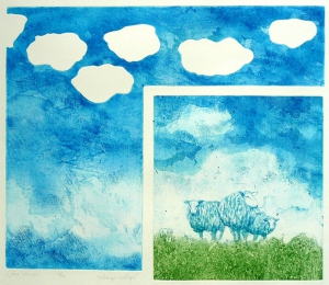 Schaap-wolkjes, 37 x 43, ets/aquatint, € 145,-