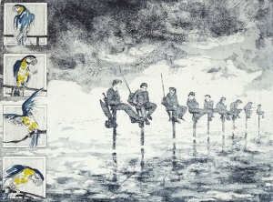 Paalzitters, 24 x 31, ets/aquatint, € 120,-