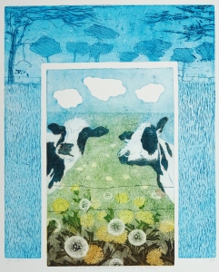 wat staan de paardenbloemen er weer mooi bij vandaag! · 40x49 cm · etsaquatint · € 245,-