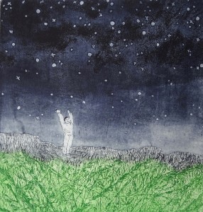 wie sterren wil plukken vertrapt vaak het gras · 30x41 cm · etsaquatint · € 130,-