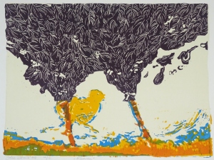 bijbenen · 32x44 cm · linosnede · € 95,-