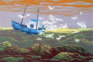 vissers · 26x38 cm · linosnede · € 145,-