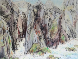 Rotskust, 36 x 47, krijt, € 185,-