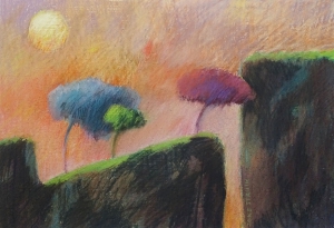 Avondlandschap  (zon), 28 x 40, pastel, € 195,-