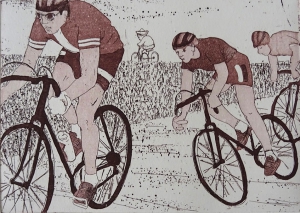wielrennen, 10 x 14, ets/aquatint, € 30,-