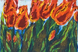 tulpen, 18 x 26, ets/linosnede, € 55,-