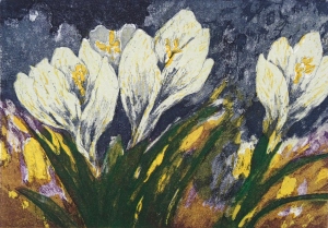 crocussen · 18x26 cm · ets-linosnede · € 60,-