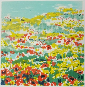 lente in Auvergne · 18x18 cm · steendruk · € 75,-