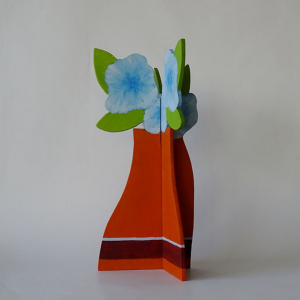 vaas bloemen blauw, hout, 33 x 16 x 16, â‚¬ 65,-