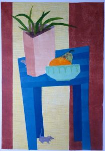 stilleven met muizen · 35x51 cm · sjabloondruk · € 325,-