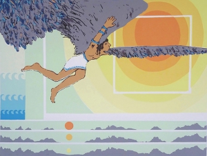 Icarus, testpiloot, 42 x 56, zeefdruk, € 135,-;